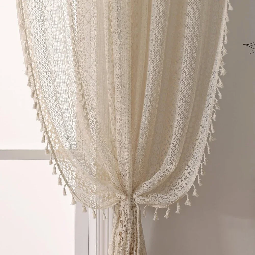 Boho Lace Curtains 2 Panels
